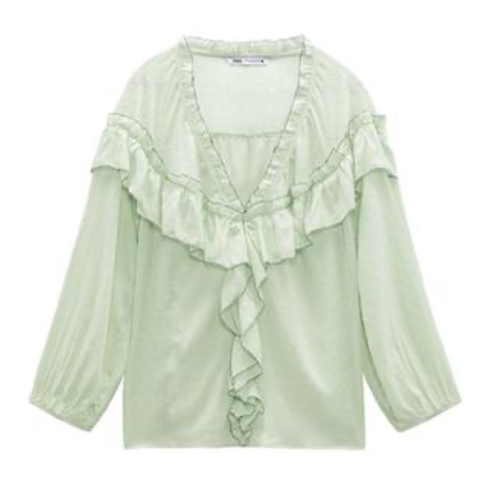 ZARA SWISS DOT RUFFLED BLOUSE